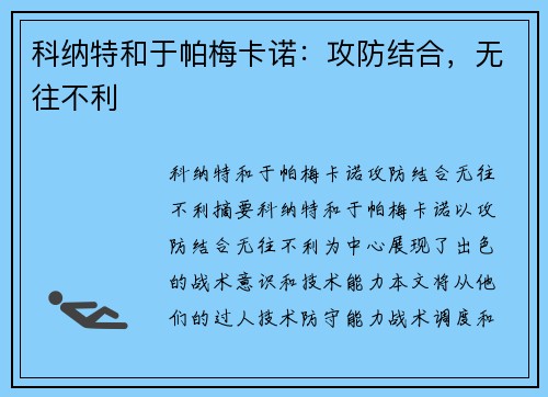 科纳特和于帕梅卡诺：攻防结合，无往不利